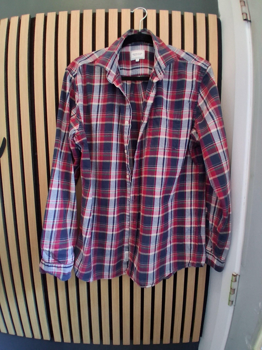 Frank & Oak Men's Red and Blue Plaid Button-Down Shirt